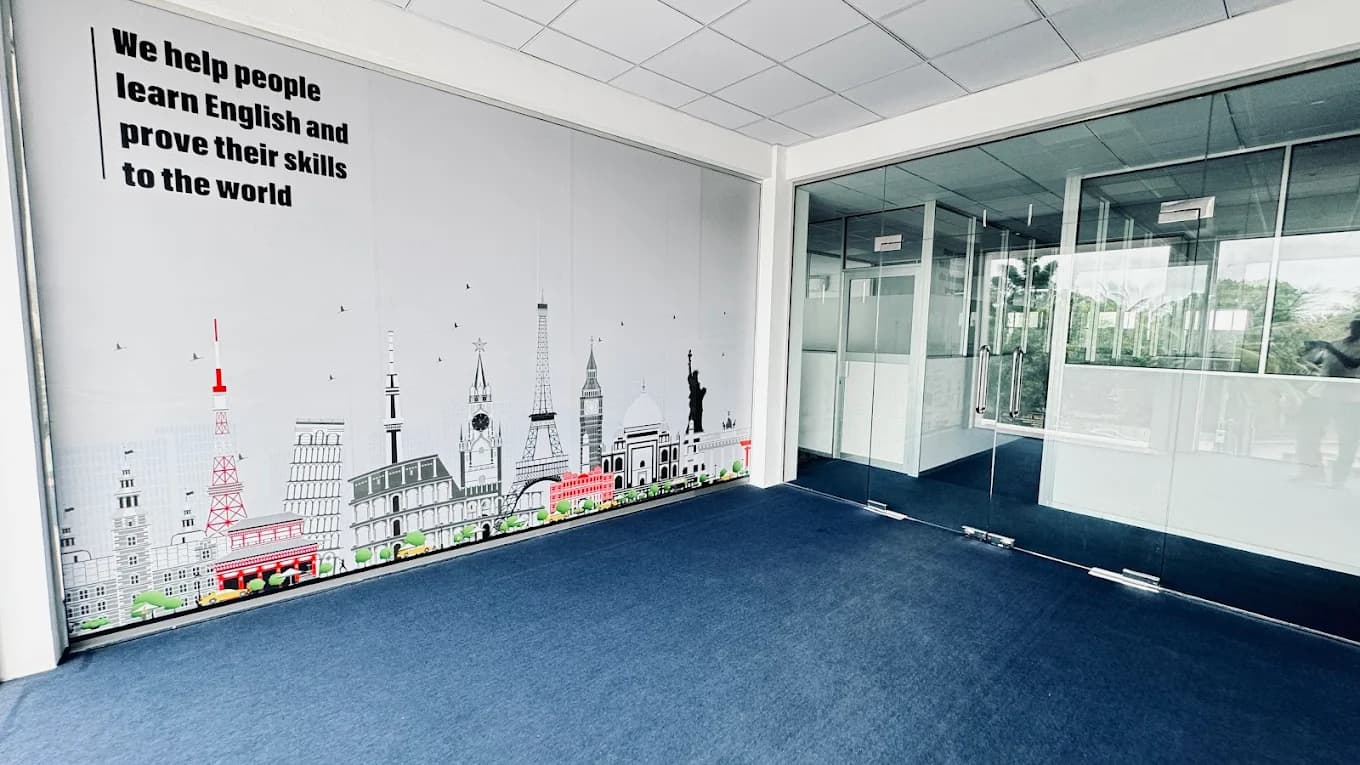ESOL College International classroom mural representing structured English course levels